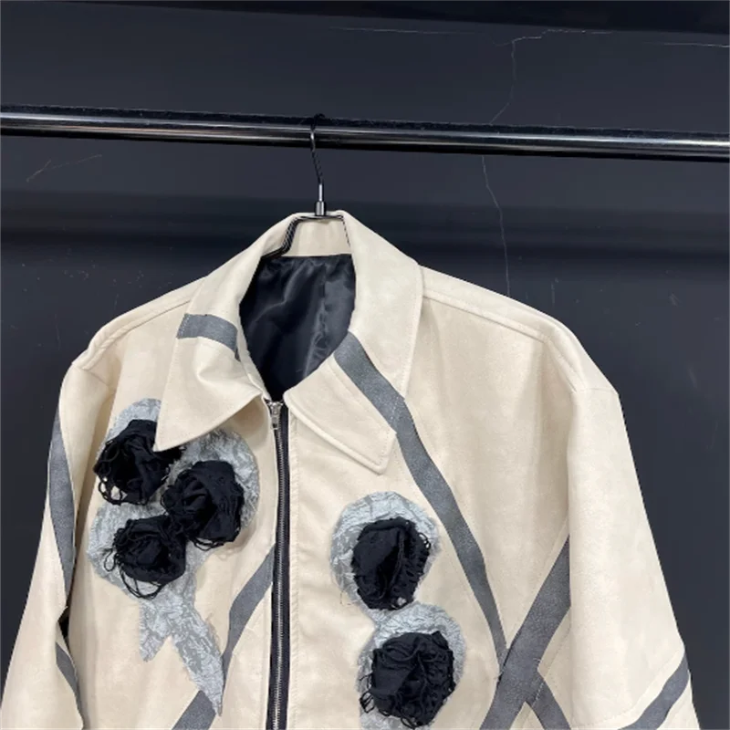 【custom】Autumn and winter new jacket jacket male beige white pu matching color jacket casual male lapel loose male coat