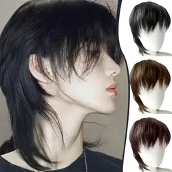 Wig Male Medium Length Straight Synthetic Hair Wig Full Head Set Male And Female Universal Wolf Tail Simulation Hair Thread