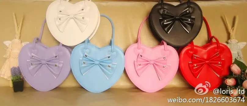 Sweet Lady Lolita Love Shape Handbag 2025 New Japanese Jk Uniform Cute Bow Student Versatile Light Shopping Shoulder Bag