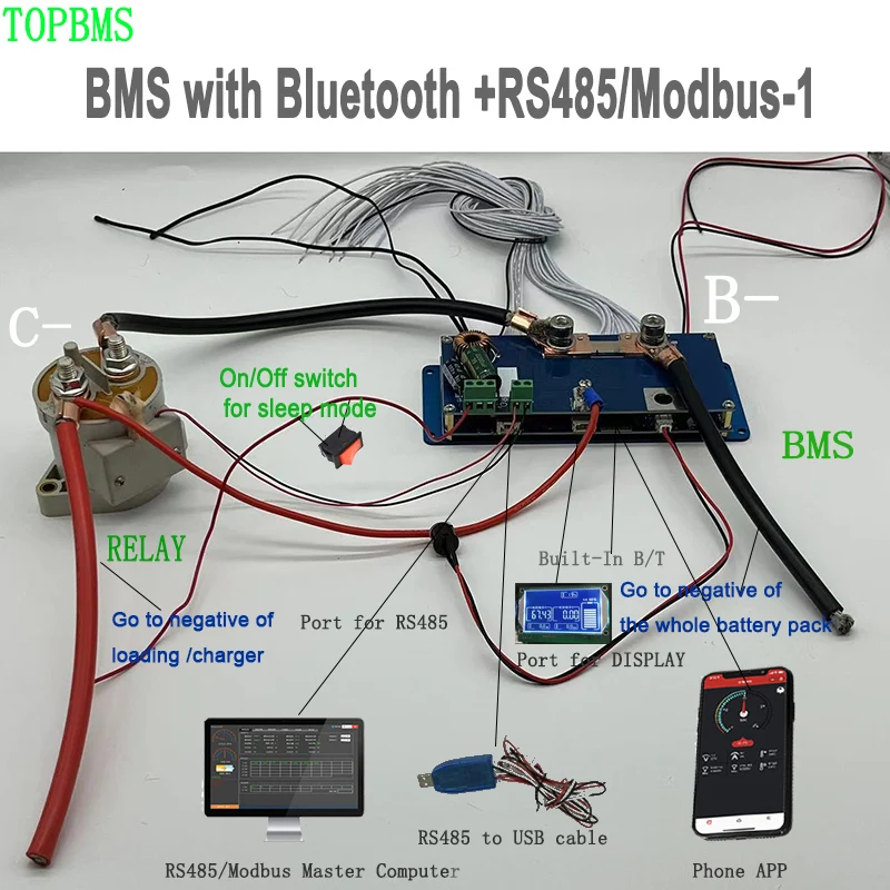 TOPBMS 3S-16S BMS 200A 300A 400A 500A 600A bluetooth RS485 wyświetlacz akumulator Lifepo4 litowo-jonowy Lifepo4 LTO Battery jonowe