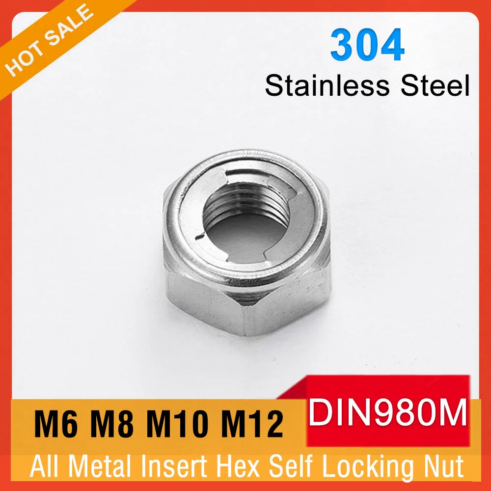 

5-20pcs Hex Lock Nut M6 M8 M10 M12 304 Stainless Steel All Metal Insert Hexagon Self Locking Nut DIN980