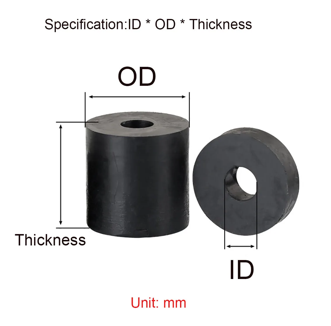 Black ID 2-56mm Rubber Shock-Absorbing Pad Round Thickened Soundproof Machine Foot Washer Damping Gasket Block