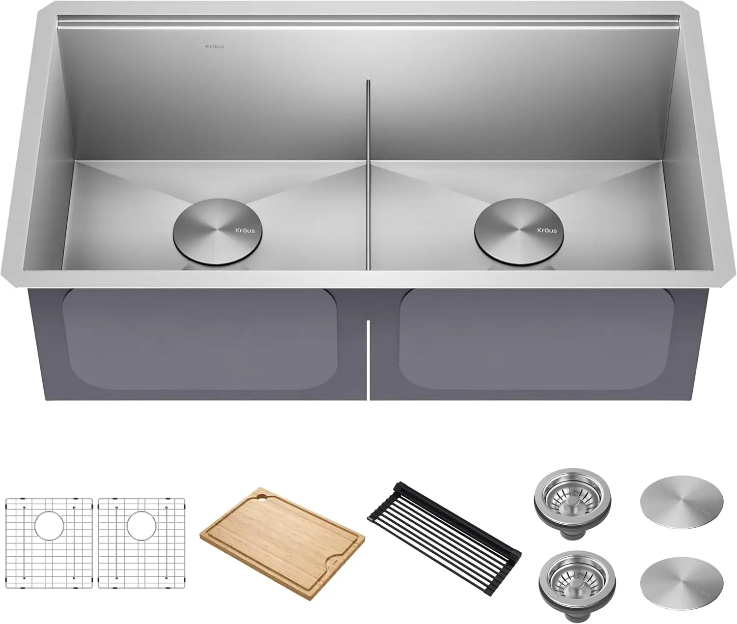 Kore 33-Inch Undermount Workstation 16 Gauge Double Bowl Stainless Steel Kitchen Sink with Accessories, KWU112-33