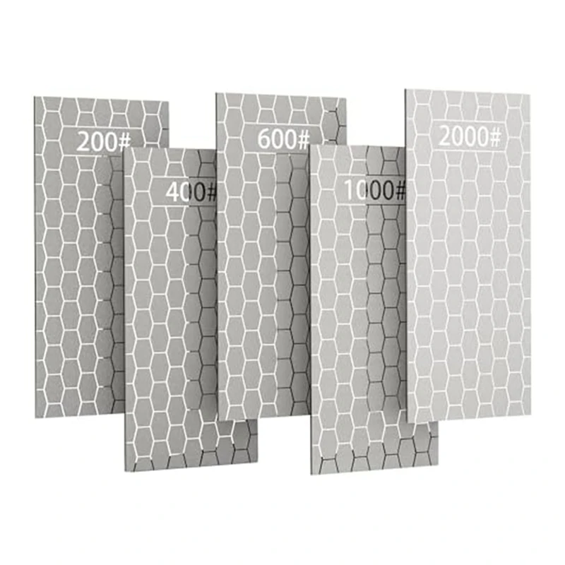 

Diamond Sharpening Stones, 5PCS Diamond Sharpening Plates With Honeycomb Surface Plate 200/400/600/1000/2000 Grit Durable