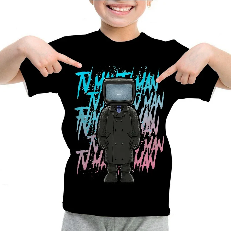 Skibidi-camiseta casual de manga curta infantil, camiseta com estampa de homem-falante infantil, blusa com gola O, verão