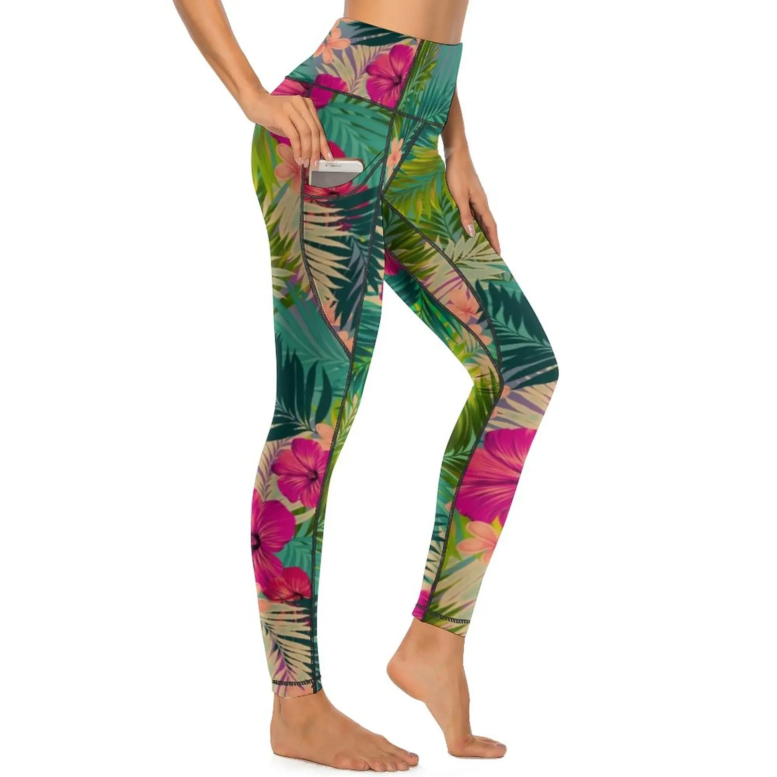 Sunset Beach Quality Leggings Tropical Floral Print Gym Yoga Pants Push Up Elastic Sports Tights Women Vintage Leggins