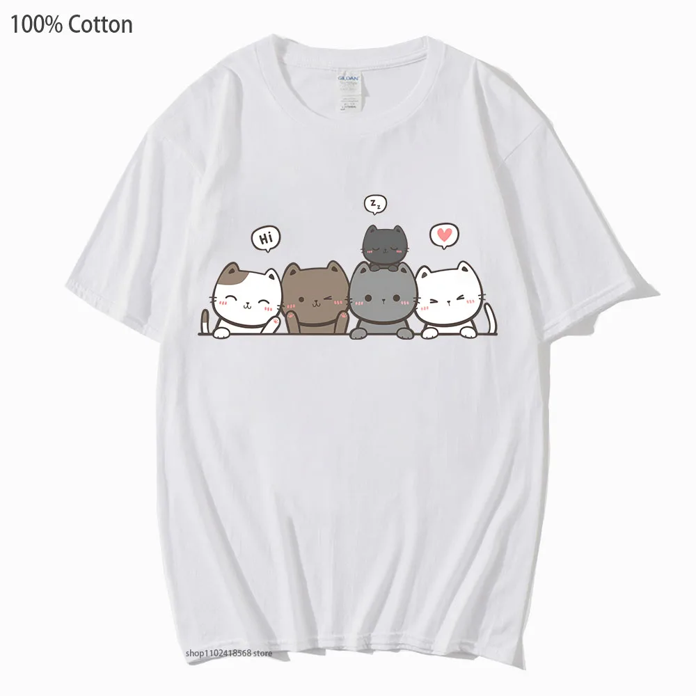 

Cute Cat Printing T-Shirts Loose100% Cotton Tshirts Summer Short Sleeved Tees Female Clothing Unisex Men Women Tee-shirt Y2k Top