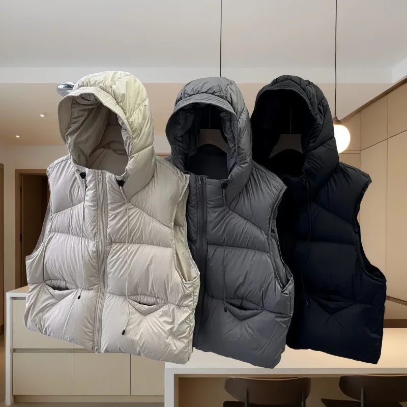 European and American Puff Down Vest Women's 2025 New Premium Solid Color Leisure Warm Horse Clip White Duck Down Camry Shoulder