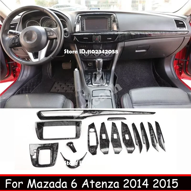 LHD ABS Wood Black  for Mazada 6 Atenza 2014 2015  Door Amrest Window Rise Switch Steering Wheel Gear Instrument Panel Cover