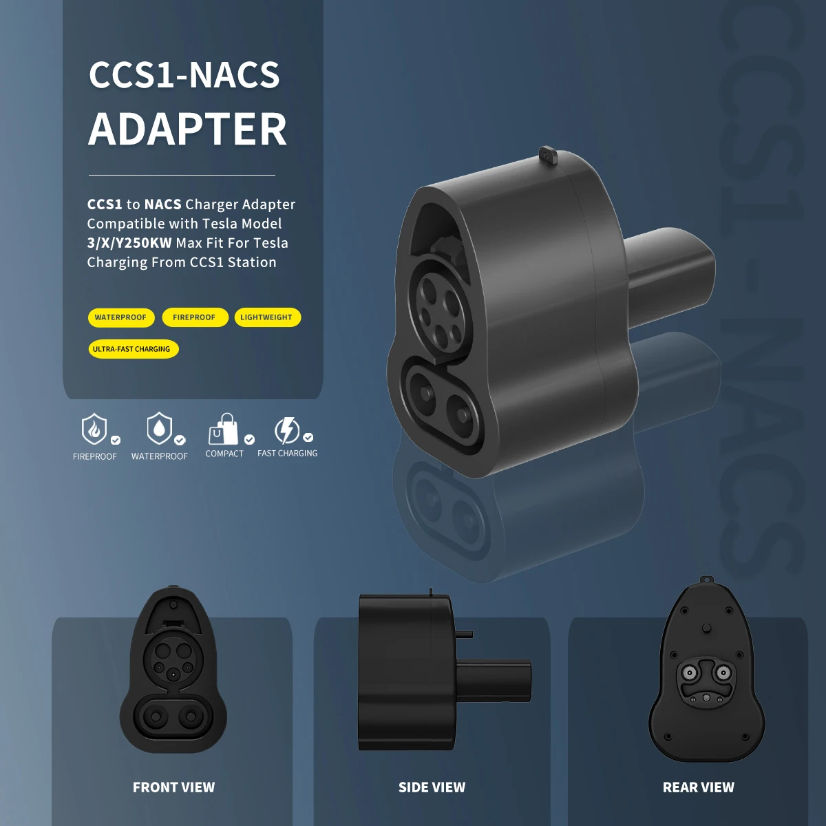 

CCS1 to NACS Charger Adapter Compatible with Tesla Model 3/X/Y 250KW Max Fit For Tesla Charging From CCS1 Station