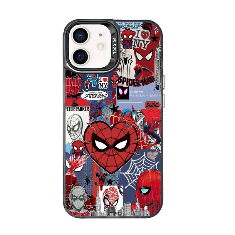 مثيرة للاهتمام على شكل قلب الرجل العنكبوت جراب هاتف آيفون XS XR X 16 15 14 13 12 11 برو ماكس ميني 7 8 زائد الكرتون Y2K الغلاف الصلب #6