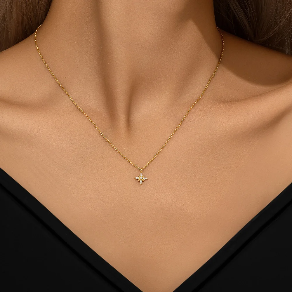 Mao 925 Sterling Silver Star liontin kalung sederhana zirkon anak perempuan rantai klavikula trendi anak Perempuan 18K warna emas Choker mode permata