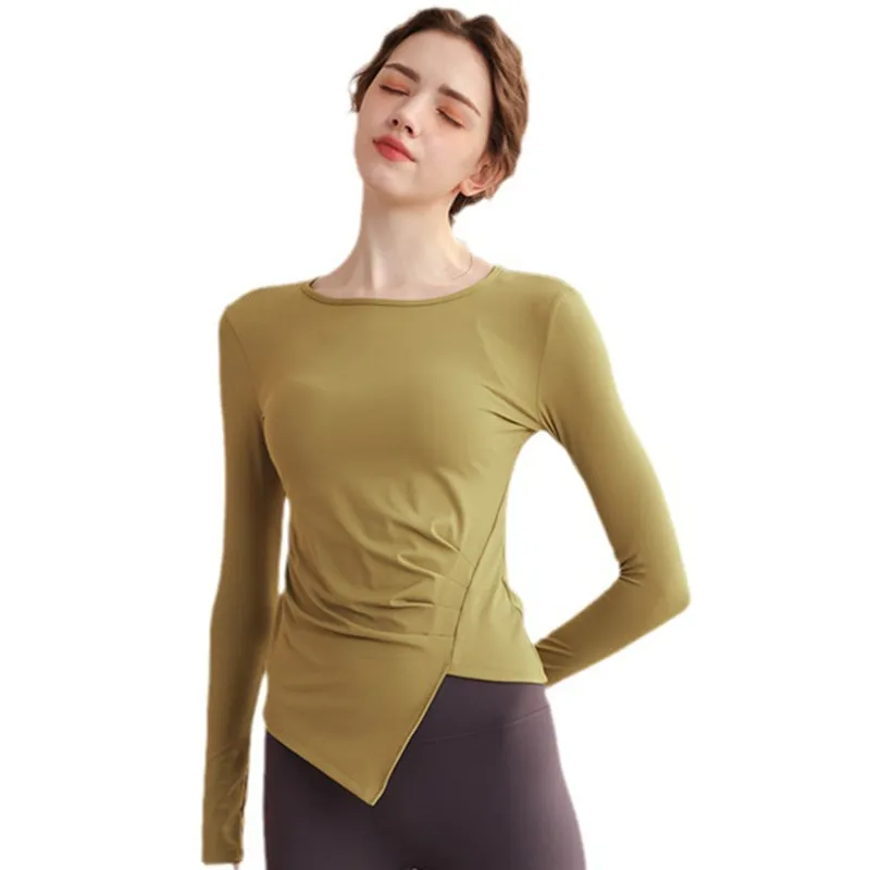 

2023 Women Yoga Gym Fitness Tops Female Running Workout Quick Dry Elastic Irregular Long Sleeve Shirts