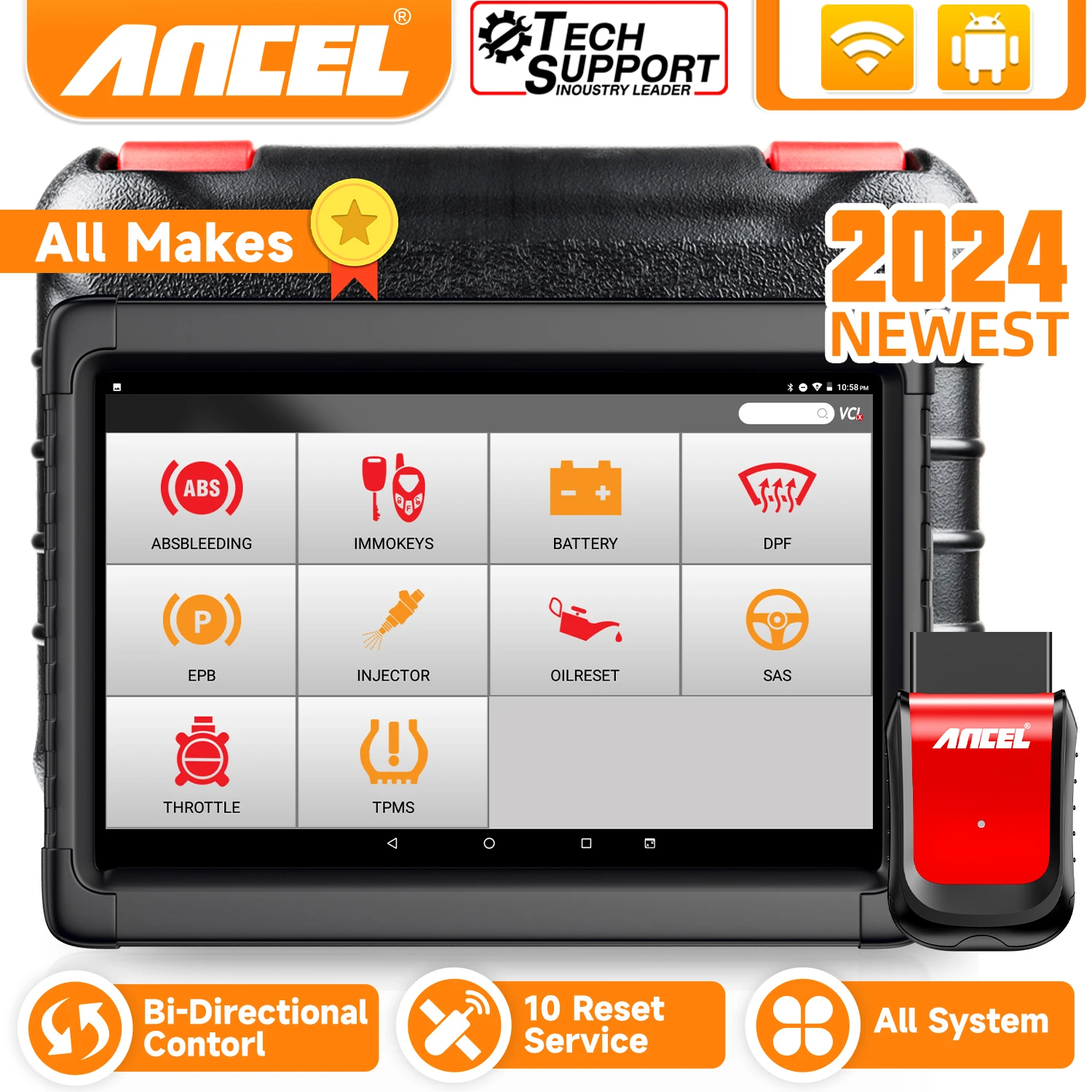 

ANCEL X6 OBD2 Scanner Diagnostic Scan Tool Full System Automotive Bi-directional ABS SRS Oil EPB BMS 10+ Reset ECU Coding for VW