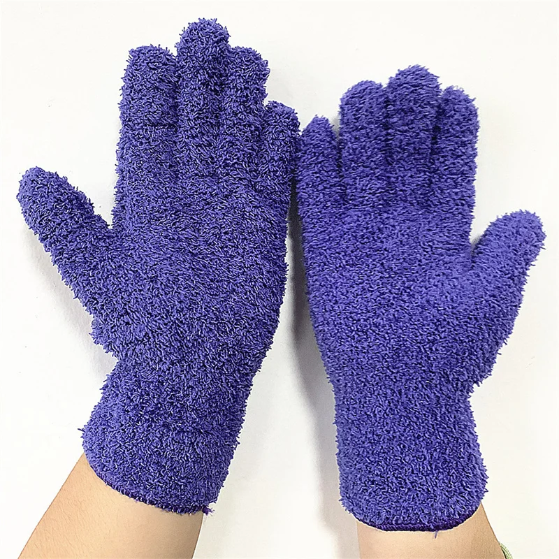 Cleaning Gloves Microfiber Coral Fleece Car Grooming Gloves Solid Five Finger Dust Removal Housework Absorbent Gloves