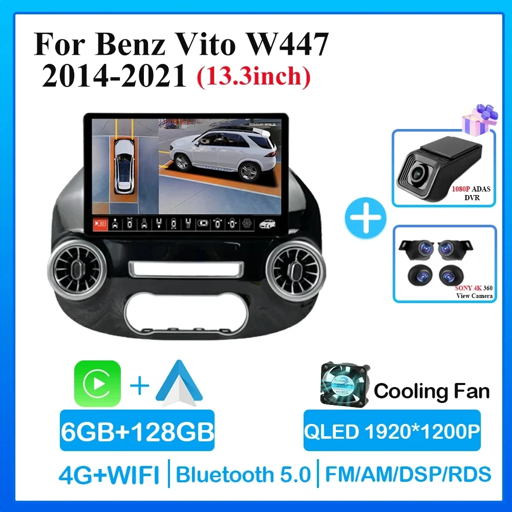 Auto Android für Mercedes Vito W447 2013-2015 13 Zoll Radio Stereo Multimedia-Player 5g WLAN GPS Navigation 2014*2022 1920 CPU BT
