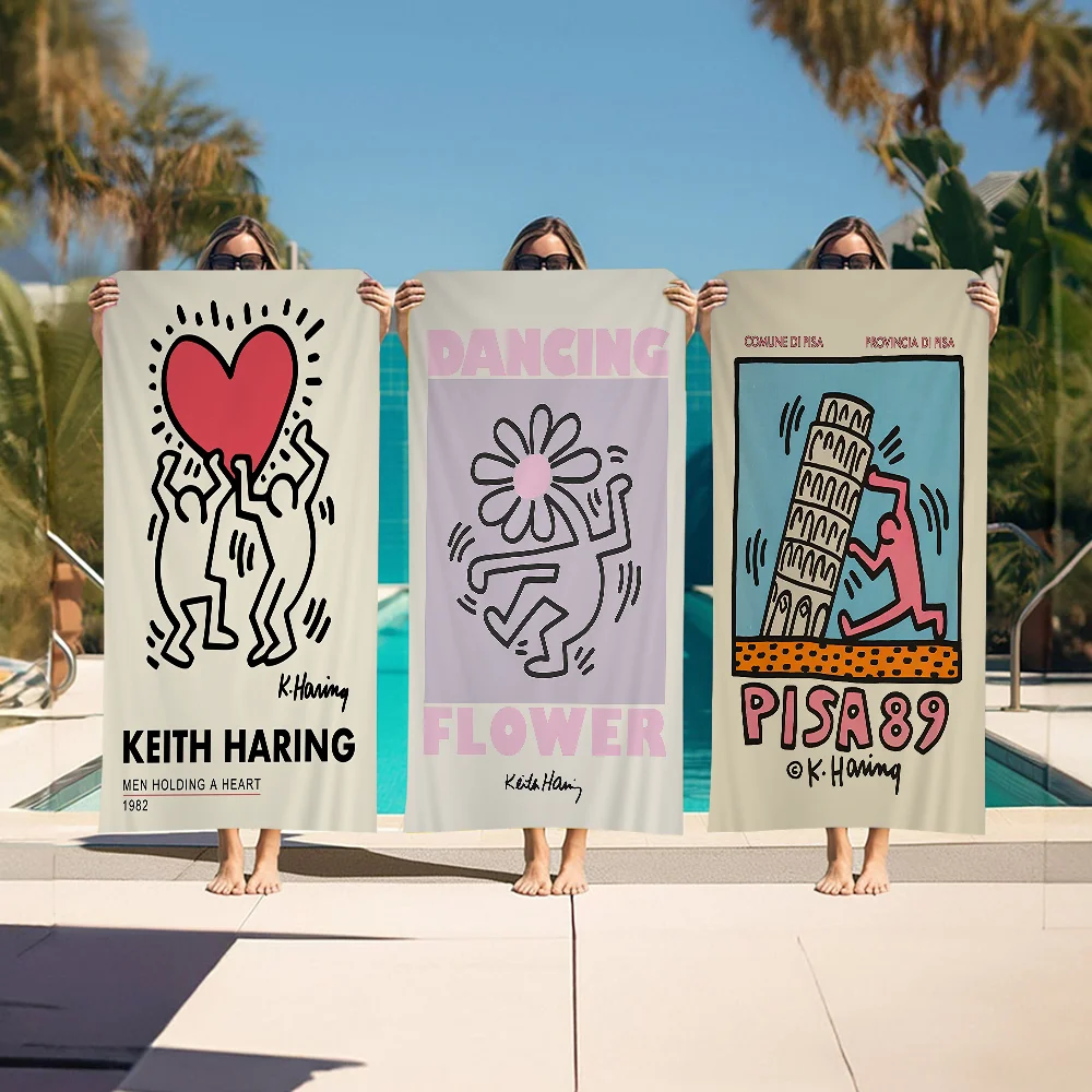 Keith-haring-works-bunt bedrucktes Handtuch Mikro faser Strand tuch saugfähiges schnell trocknendes weiches Yoga-Bade resort Berg tuch