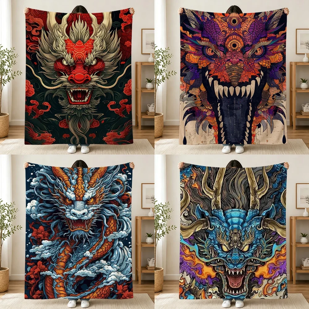 Vibrant Dragon Face Throw Blanket Bohemian Wall Art Tapestry for Living Room Decor 150x230cm