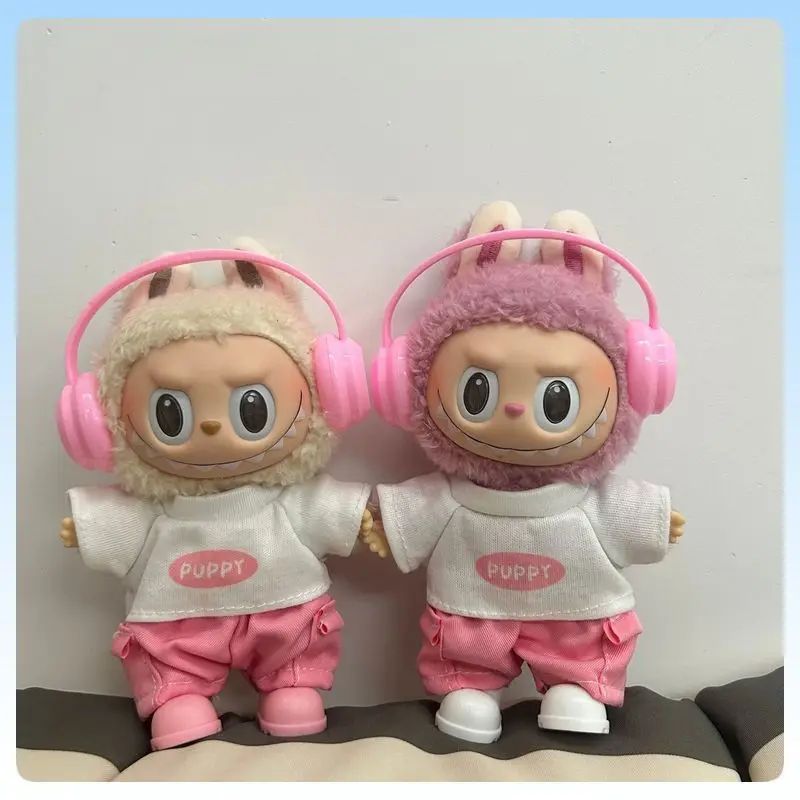 

Подходит для одежды для кукол Labub, розовая повседневная футболка, комплект, совместимая с плюшевыми куклами V1 V2 V3, модные аксессуары для костюмов