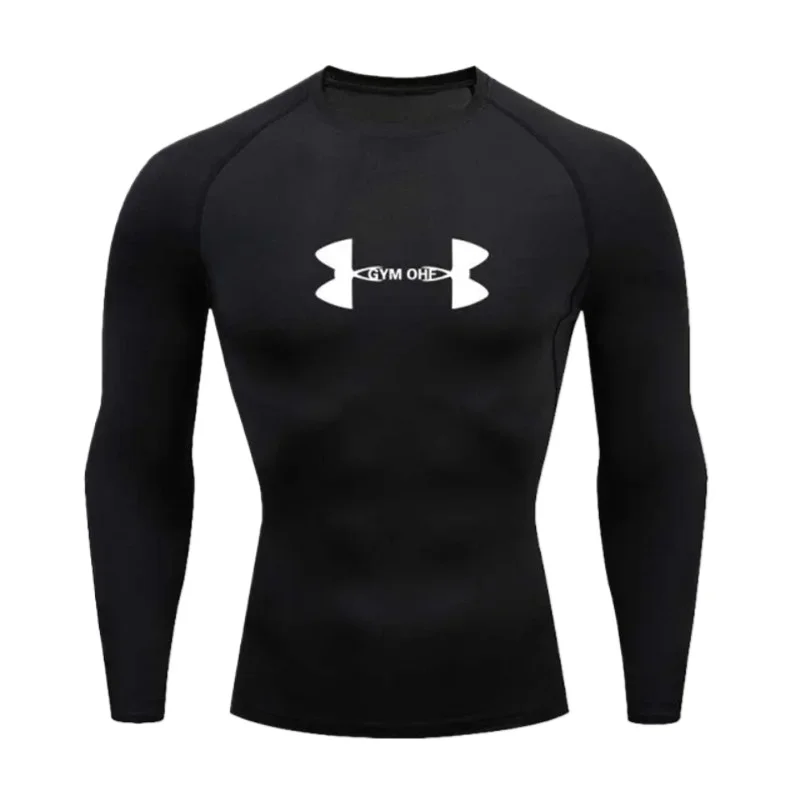 Muscle men's boxing training long sleeved sportswear elastic fitness running swimming fast drying tight T-shirt