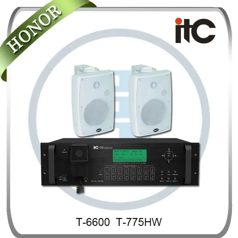 ITC T-6600 Sistema de endereço público escolar profissional Conjunto de sistema Pa com fio baseado em IP Host de controle de transmissão inteligente