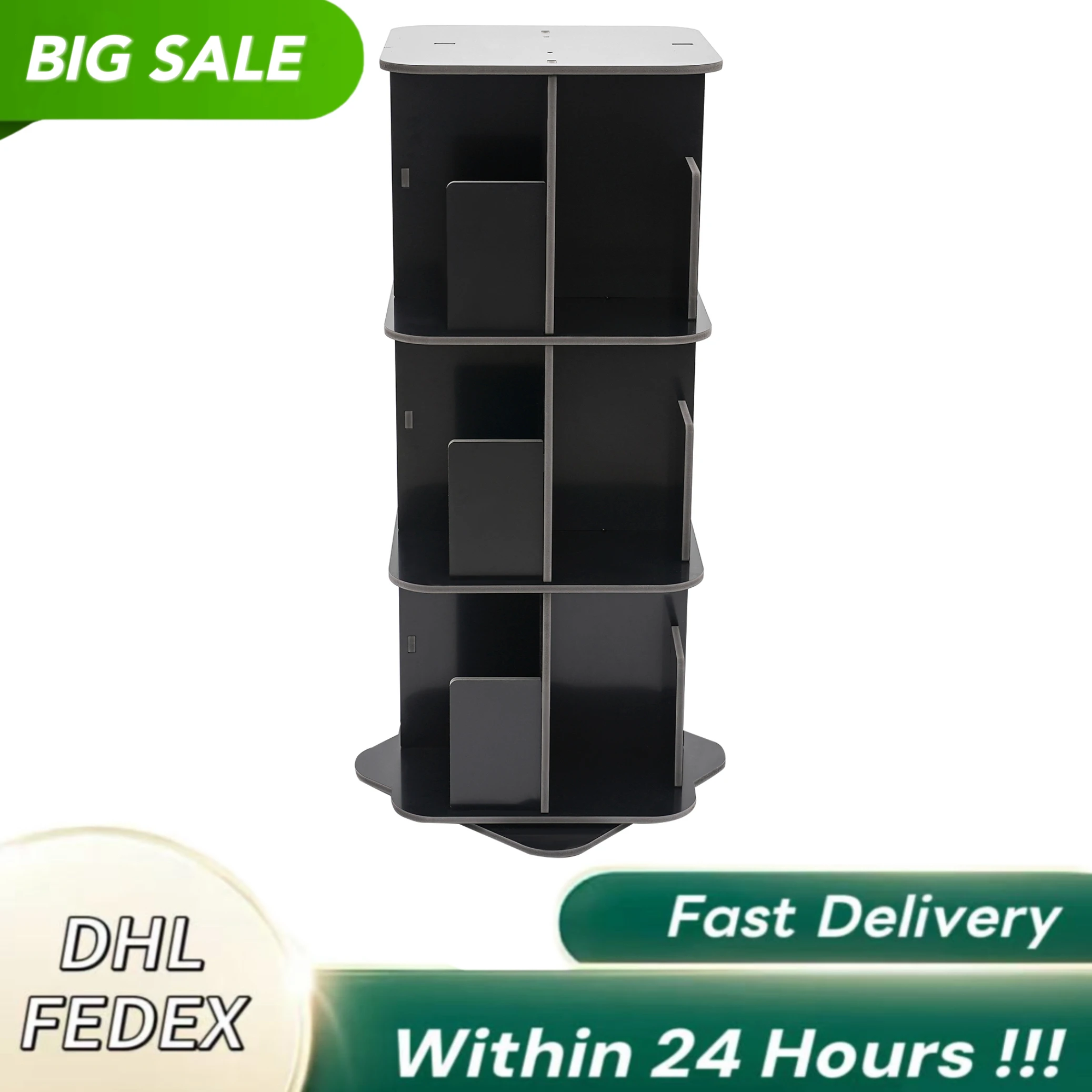 

3-Tier Rotatable Desktop Bookshelf with Safe Baffles, Stainless Steel Chassis, and Space-Saving Design for Books and Small Items