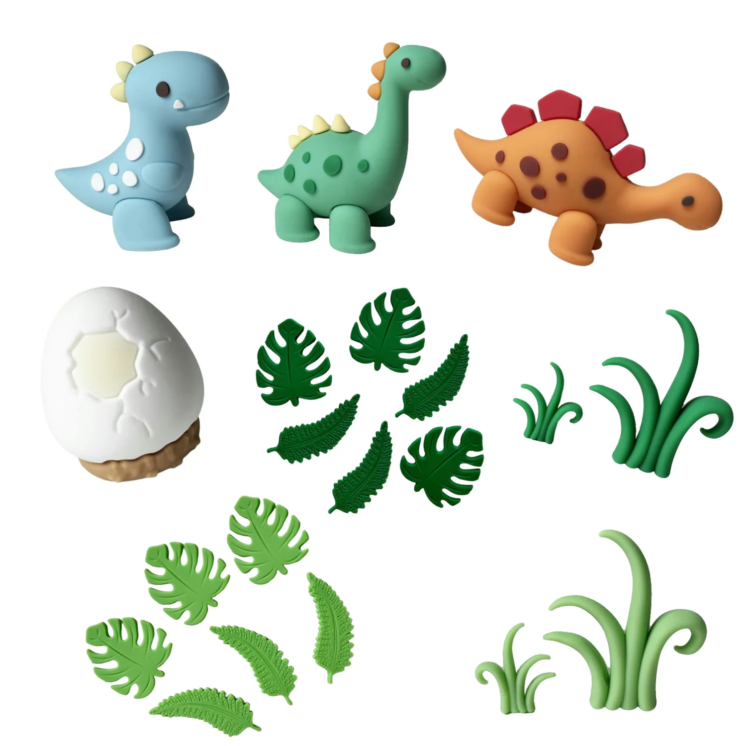 20Pcs Dinosaur Cake Toppers Banana Leaves Grass Decoration Happy Birthday Cupcake Topper Baby Shower Decorations