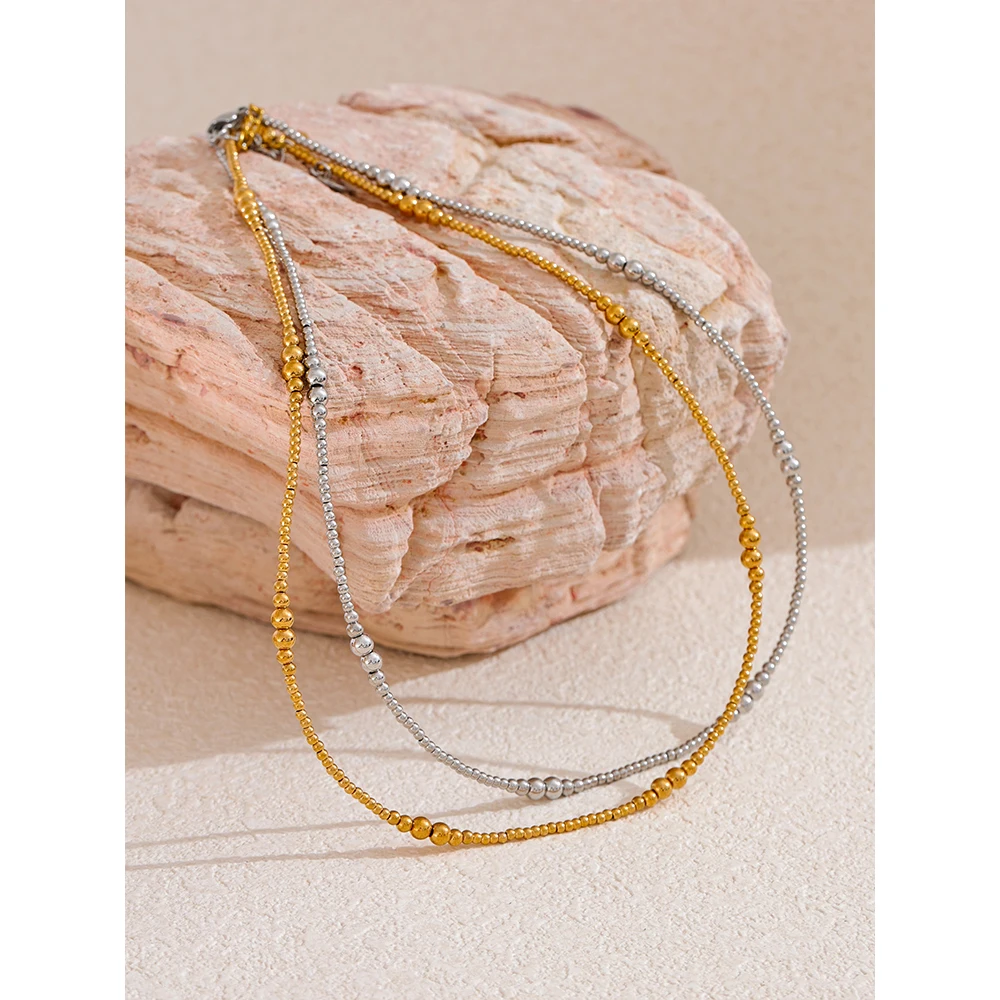 Yhpup Exclusive Stainless Steel Beads Chain Handmade Collar Necklace for Women Chic Stylish Jewelry Waterproof Trendy Textured