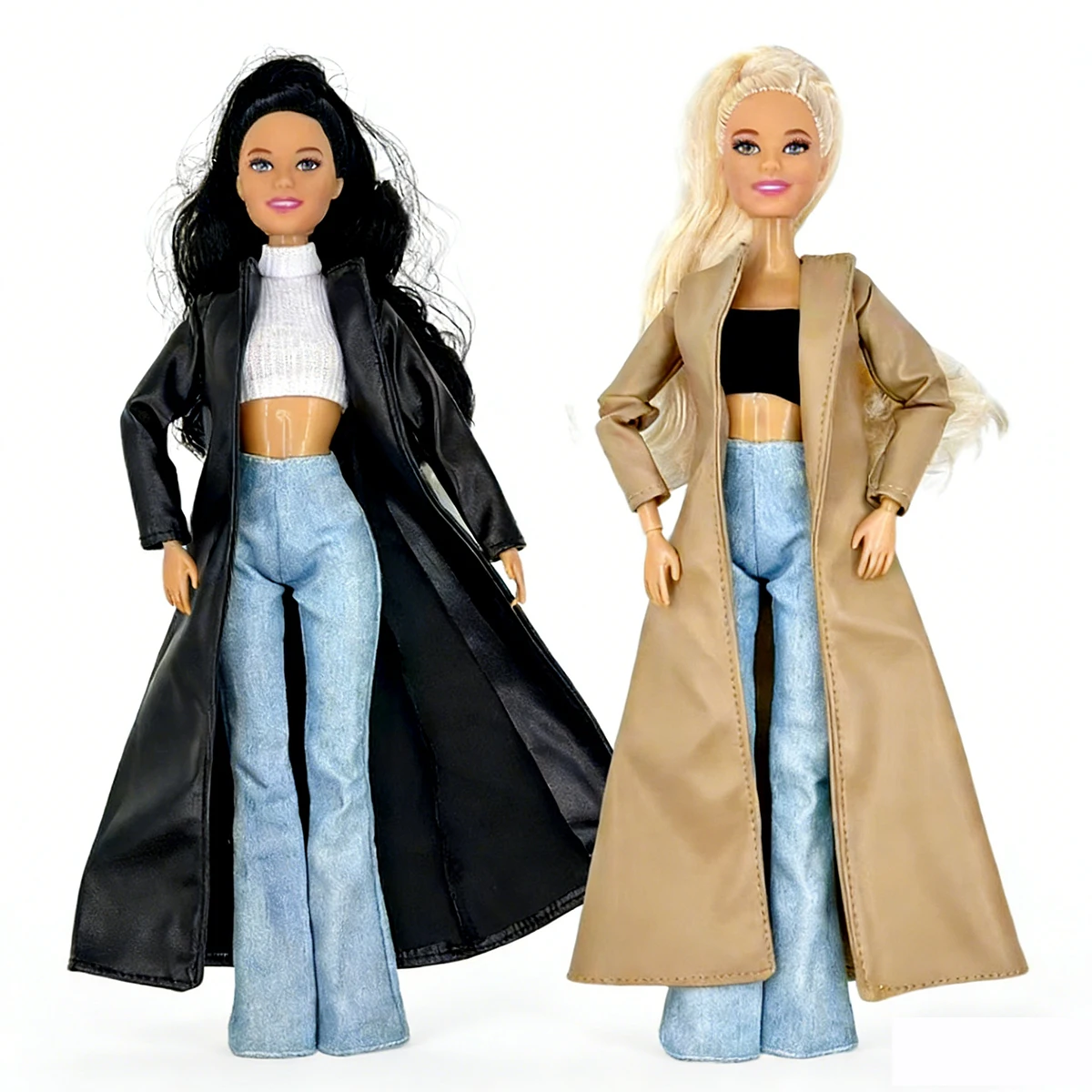 Modisches langes Jacken-Set für 11,5-Zoll/30-cm-Puppen, Puppenkleidung im Supermodel-Stil, lässige Weste, Jeans, langer Anzug, Jacke für 1/6-Puppen – Detail 2