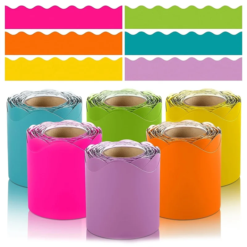 

6 Rolls 198 Ft Bulletin Board Borders for Classroom, Paper Roll Scalloped Borders,for Classroom Decor, Home Decor,