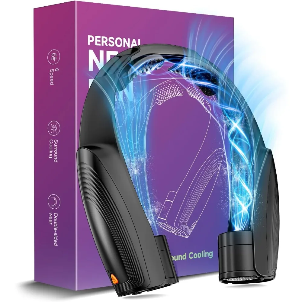 

Portable Neck Fan 6 Speeds USB Rechargeable 8000mAh Hands Free 360 Cooling for Travel