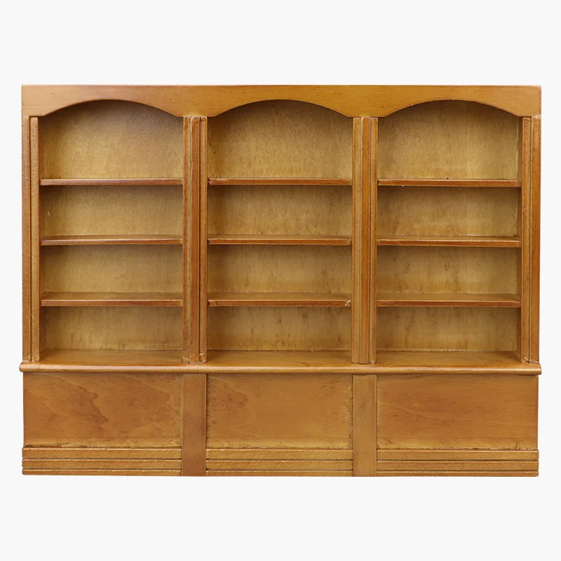 1:12 스케일 인형의 집 미니어처 책장 - 3도어 나무 책장 디스플레이 캐비닛 인형의 집 가구 장식