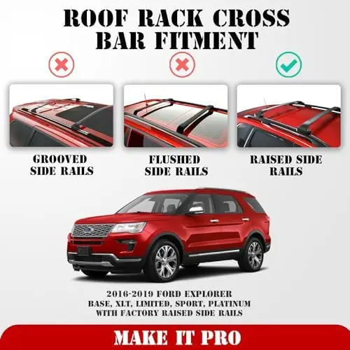 260lb Roof Rack Cross Bars for 2016-2019 Ford Explorer (ONLY FIT Factory Raised Side Rails), Matte Black Heavy Duty Aluminum Car