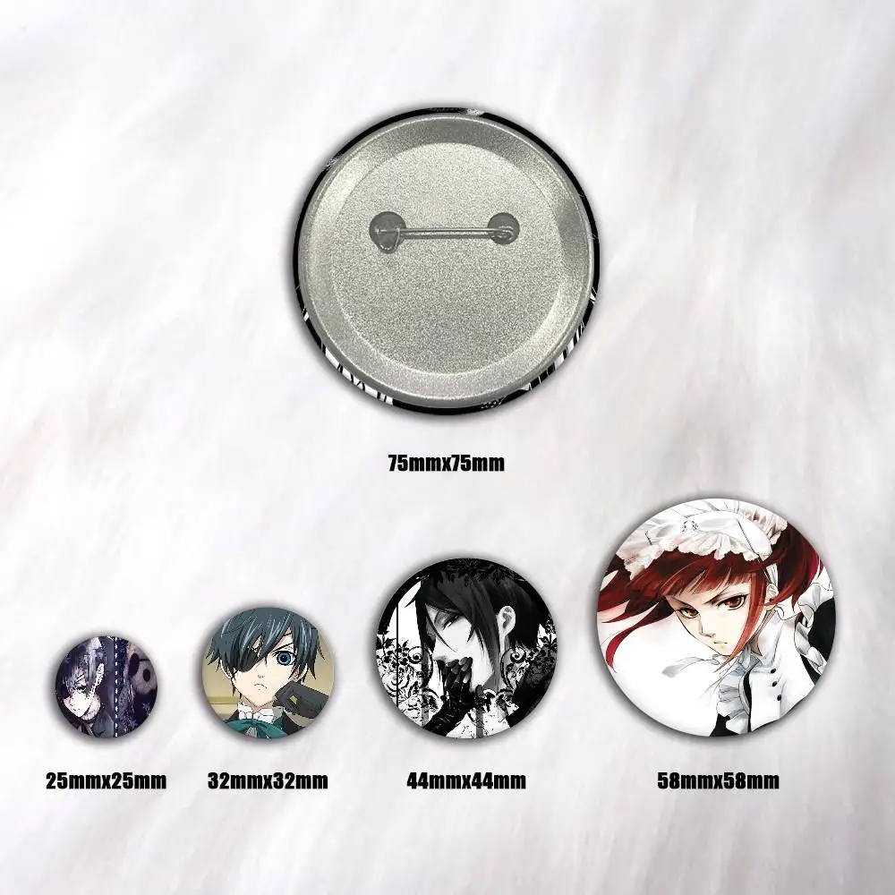 A-Black Butler 75x75 25x25 Mm Cartoon Round Brooches On Backpack Shirt Accessories Jewelry Badge Gift For Friends