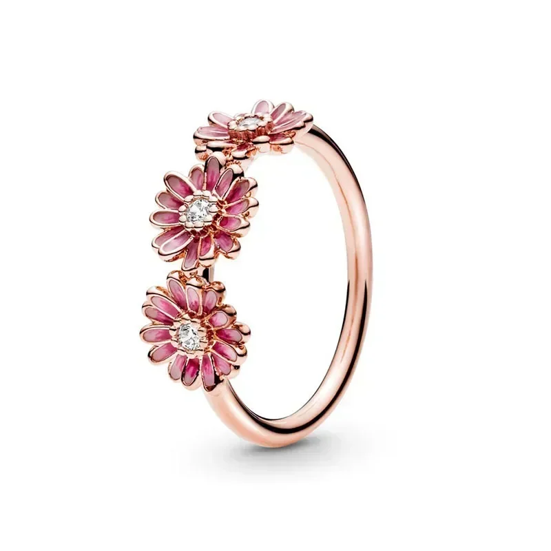 Rose Gold Series Heart shaped Crown Chrysanthemum Classic Ring Women's Engagement Wedding Festival Jewelry