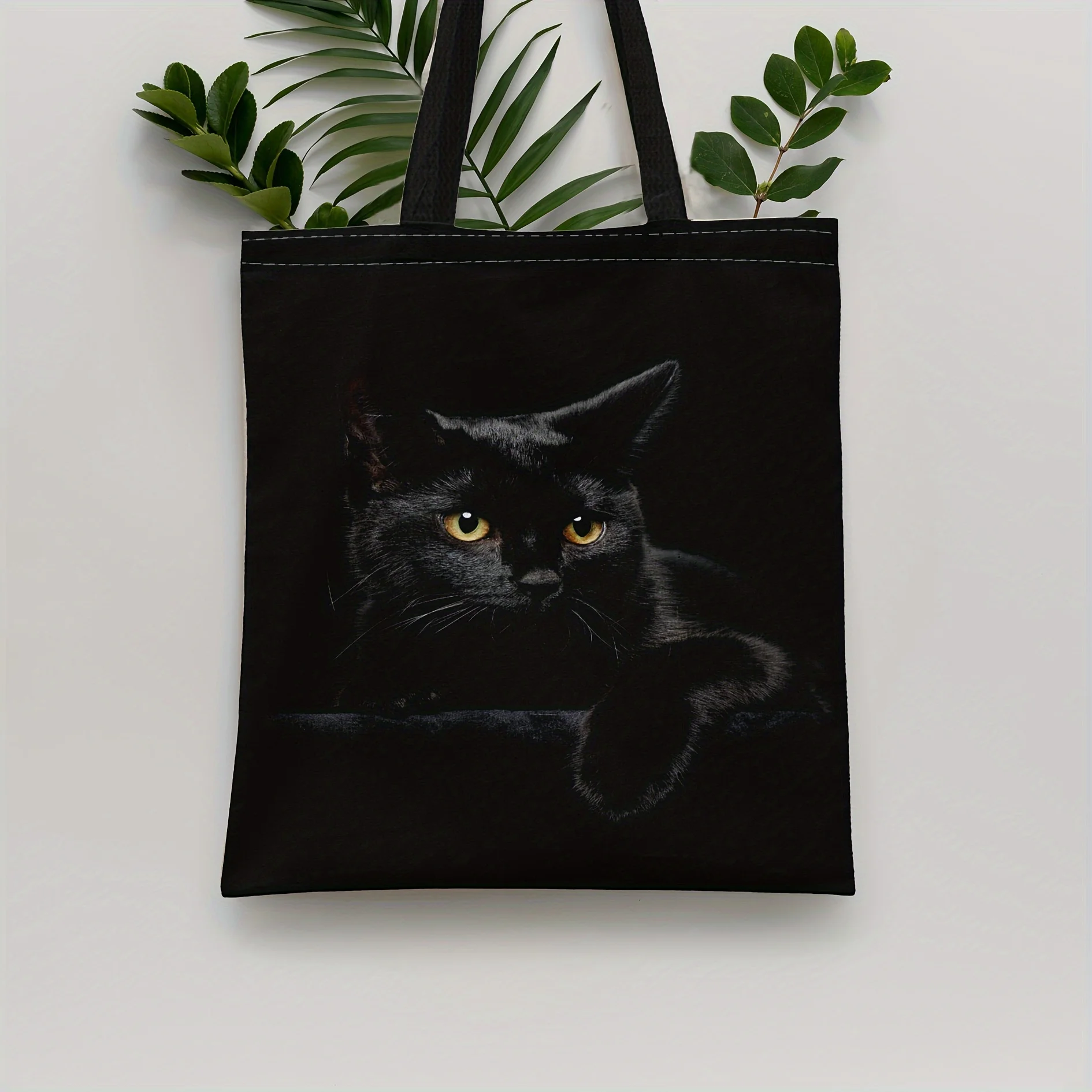 Vibrant Black Cat Hand Bag Women Tote Bag Linen Fabric Shoulder Shopper Bags For Women Eco Foldable Reusable Shopping Bags