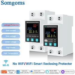 SmartLife TUYA WIFI 2P/63A Circuit breaker Earth Leakage Over Under Voltage Protection Protector Relay Switch Energy kWh Meter