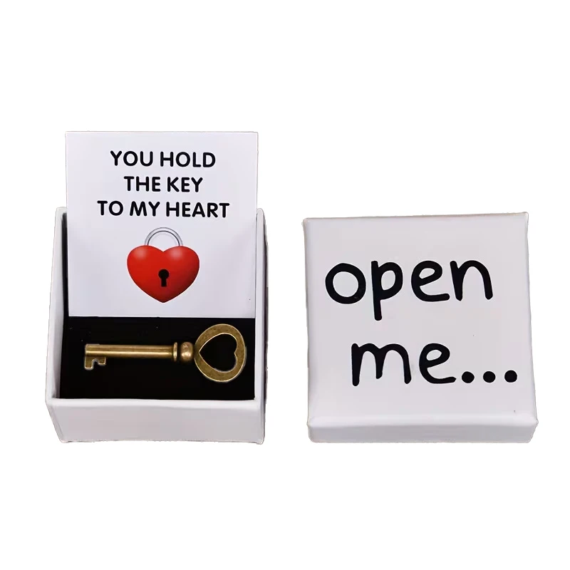 صندوق هدايا مفتاح افتحني له، يمكنك تحمل مفتاح بطاقة رسالة قلبي، هدية مفاجئة لعيد الحب للذكرى السنوية الرومانسية