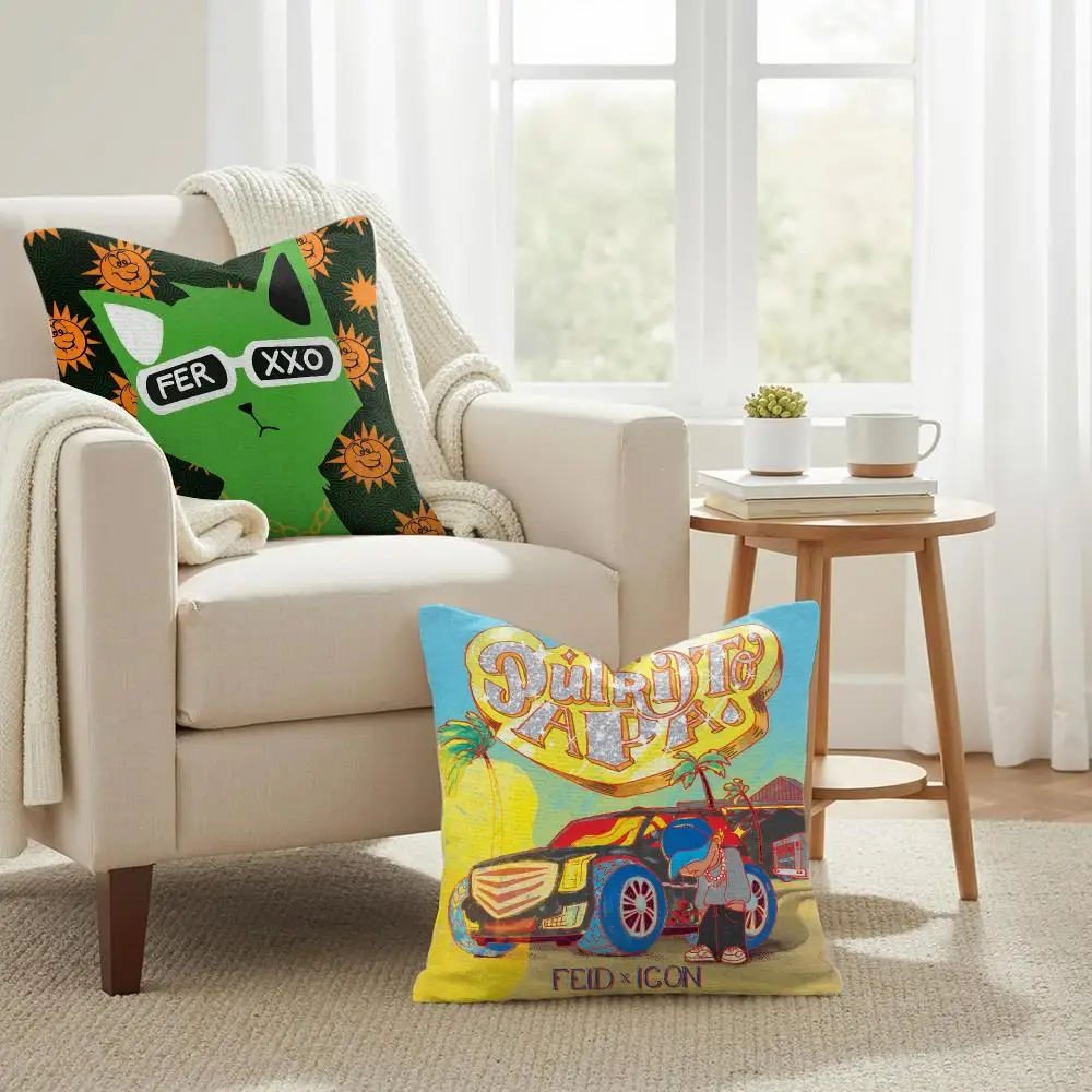 Singer Rapper F-Feid Cushion Cover Natural Linen Organic Fabric Double-Sided Printing Sofa Home Decor Gift Pillow Case