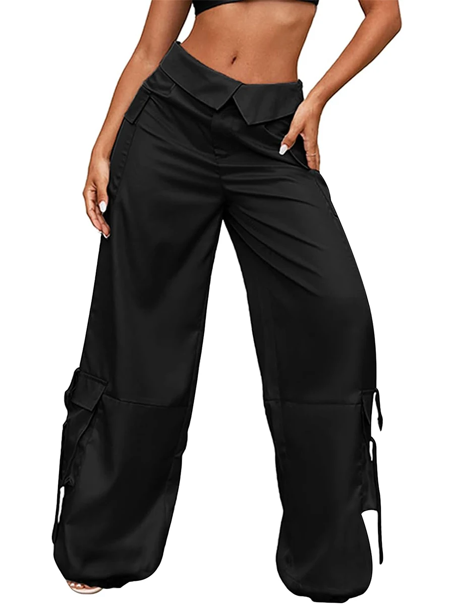 

Baggy Parachute Pants for Women Straight Wide Leg Jeans Drawstring Ruched Cargo Pants Jogger Y2K Pants with Pockets