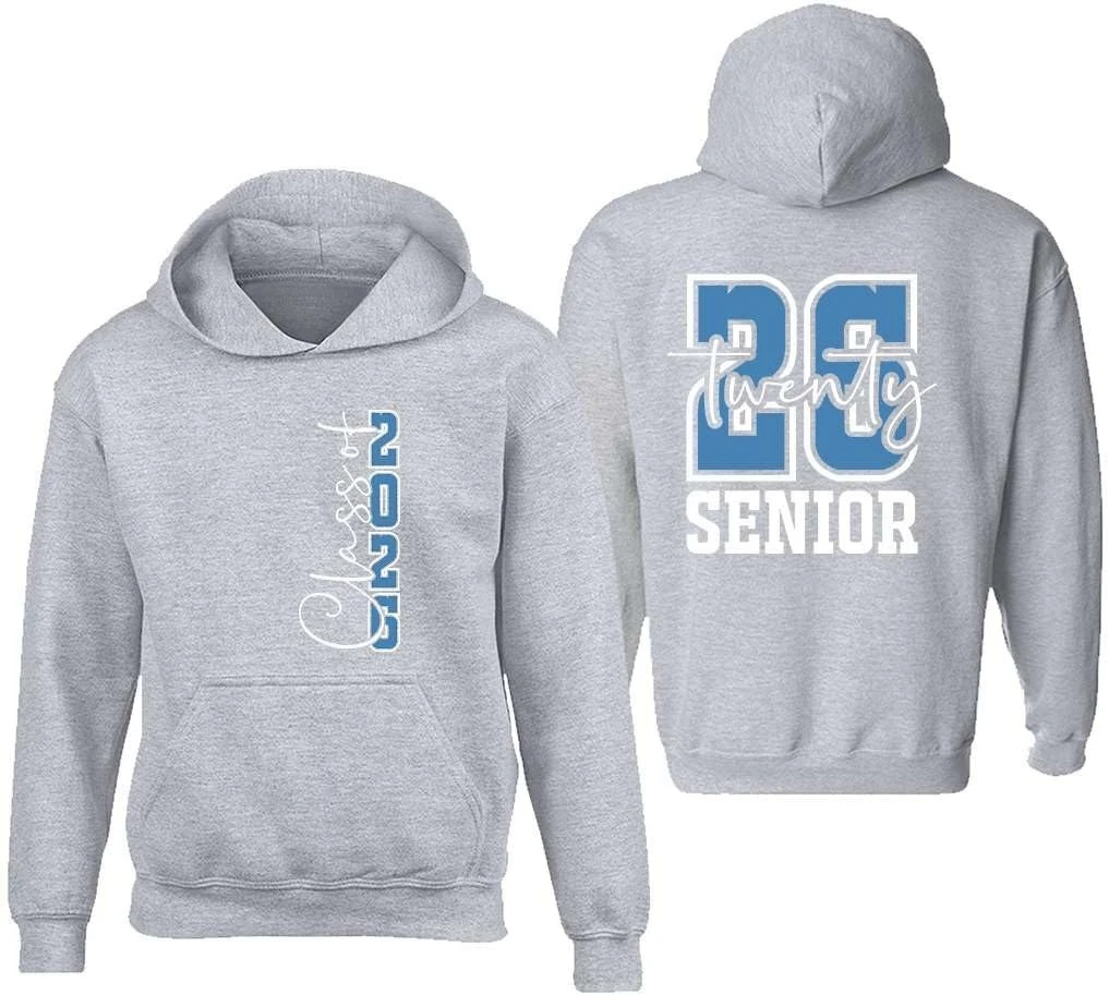 Class of 2026 Blue Senior Double Sided Hoodie Sweatshirts Casual Fashion Soft Comfortable Long Sleeve Retro Street Winter Tops
