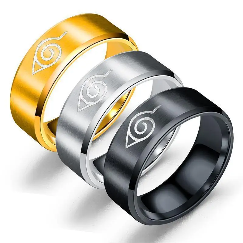 Anillo de Acero Inoxidable y Titanio con Diseño de Anime Estilo Japonés-Coreano de Naruto, Anillo para Hombre, Anillo de Hermano