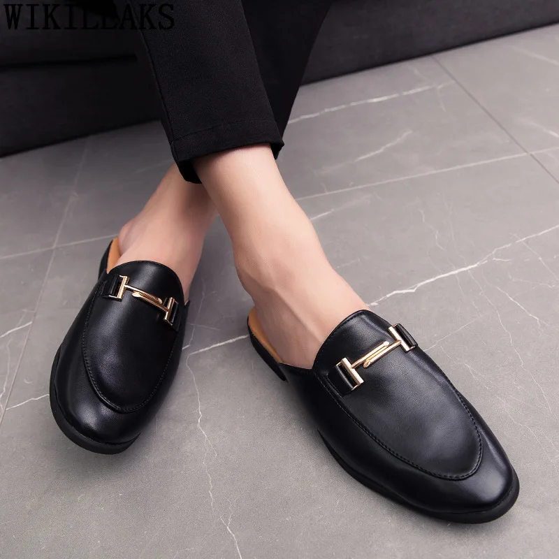 White Slip on Shoes Men Mules Leather Shoes Man Classic Black Half Shoes for Men 2024 Mules Homme Chaussure Homme Mule Masculino