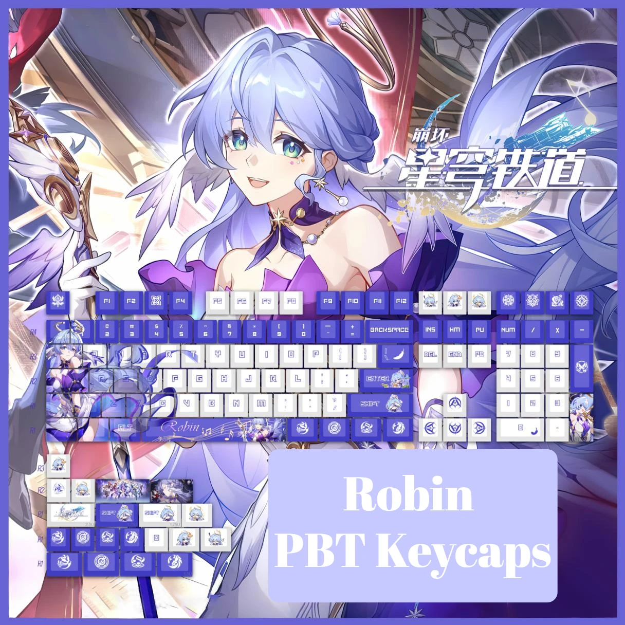 

Колпачки для клавиш Robin PBT Honkai Star Rail DYE, сублимационная крышка для ключей Cherry Cross MX Switch, колпачки для клавиш для механической клавиатуры, подарок отаку