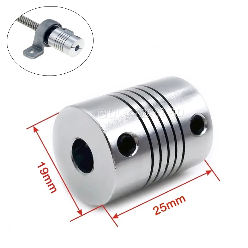 스테퍼 모터 CNC 3D 프린터용 알루미늄 플렉시블 커플링 샤프트 커플러, D19L25, 2mm, 3mm, 4mm, 5mm, 6mm, 6.35mm, 8mm