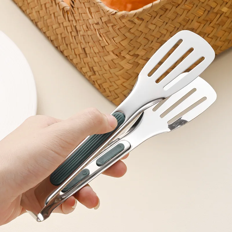 Withered Cross border 304 green handle silicone three wire clip barbecue clip stainless steel anti slip and heat-resistant food