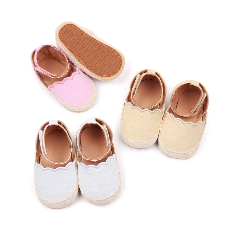 Newborn Baby Girl Mary Jane Flats Cute 3D Dots Princess Dress Shoes Non-Slip Ankle Strap Crib Shoes for Infants