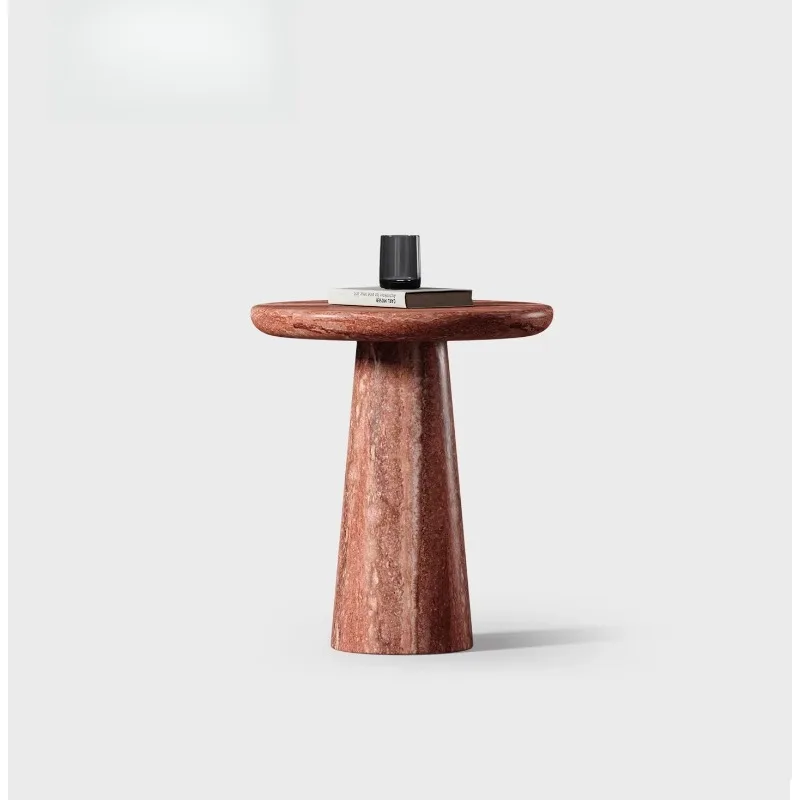 

Italian minimalist natural red travertinestone sofa side table living room home bedroom bedside table high-end small table