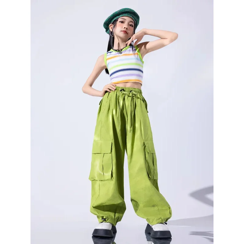 

COSda@Girl Jazz Dance Costume Children Striped Vest Top Joggers Pants Kids Hip Hop Street Performance Clothes setsCOSda@