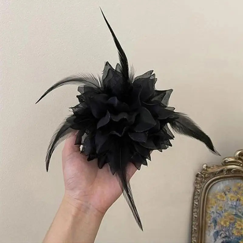 39BD Große, flauschige Blumen-Haargummis, Feder-Haargummi, Kopfbedeckung, elastisches Haarseil – Detail 8